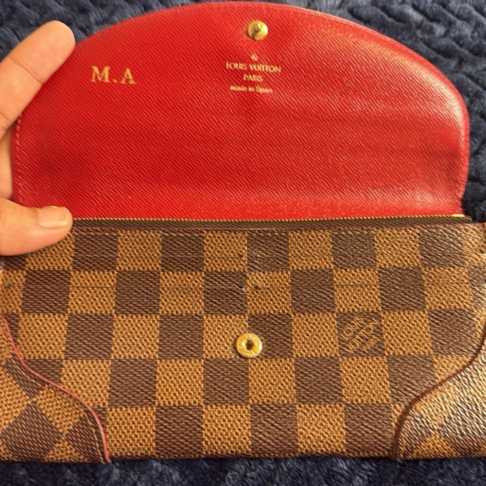 Louis Vuitton Brown Checkered Clutch with Red Interior